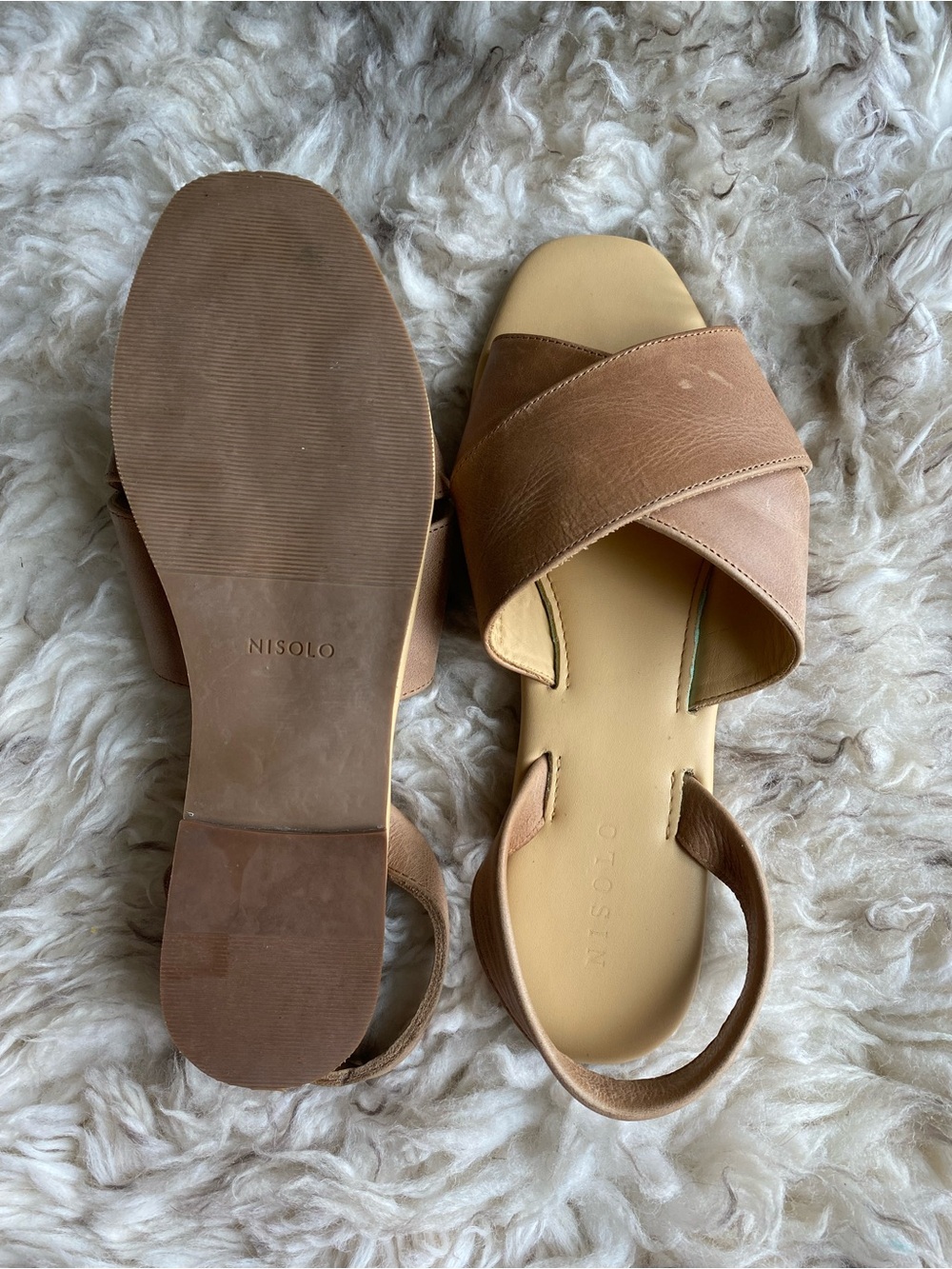 Nisolo Two-Tone Tan Leather Crossband Sandals